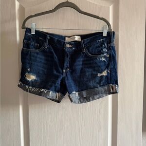 Abercrombie & Fitch Dark Indigo Distressed Jean Shorts